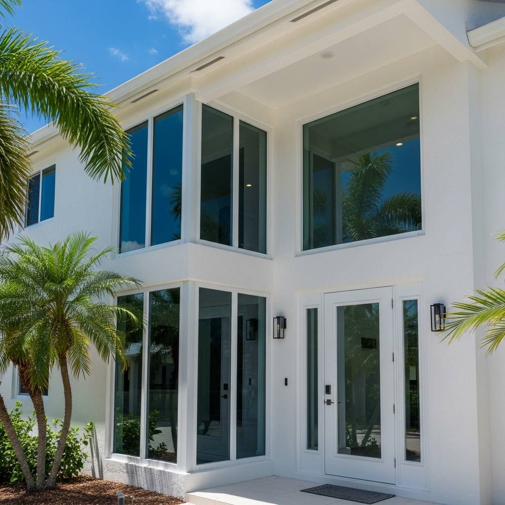 Exterior view of home with hurricane impact windows installed